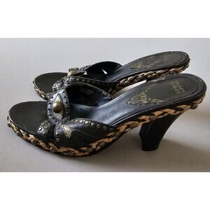 Hilary Radley Black Gold Studded Eye Heels Witchy Goth Halloween 8.5